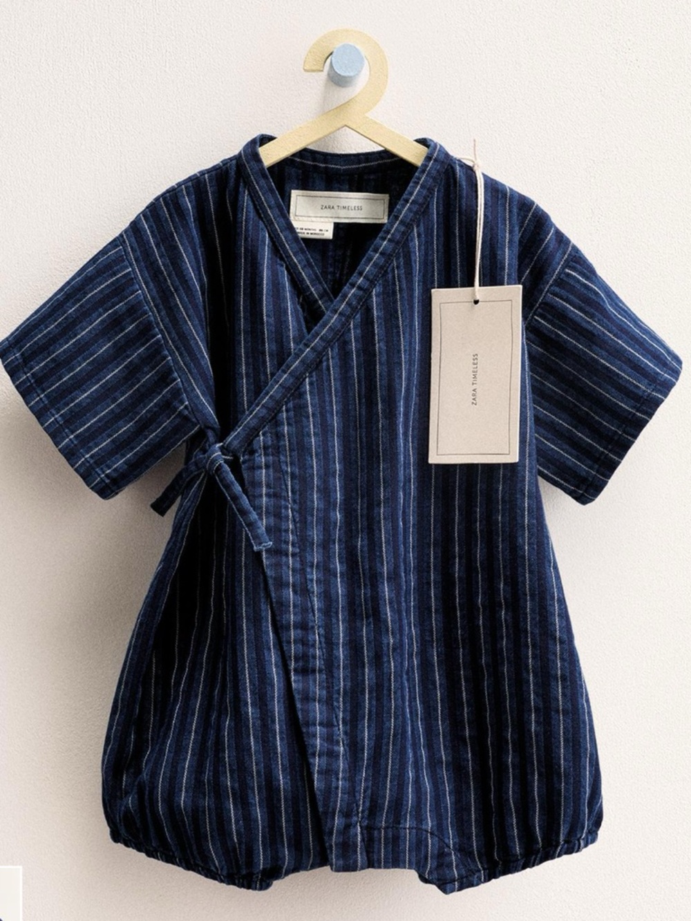 Zara Navy & Light Blue Striped Wrap Romper Dress